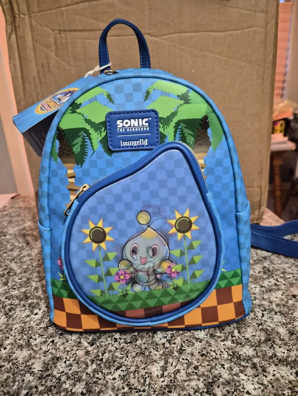 Loungefly Blue Sonic The Hedgehog Mini Backpack with Sunflower Artwork